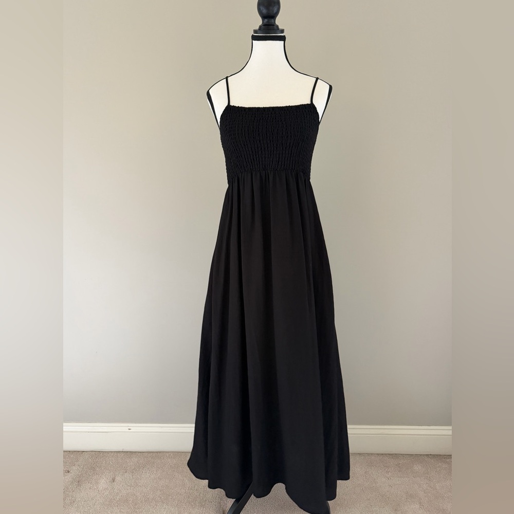 Z Supply Black Smocked Maxi Dress with Spaghetti Straps
